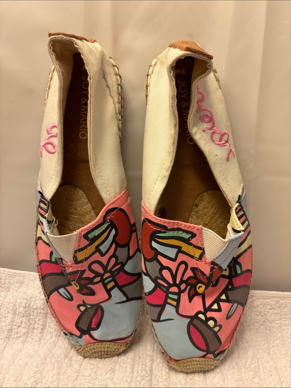 JOY & MARIO Pink Multicolor Canvas Slip-On Espadrilles